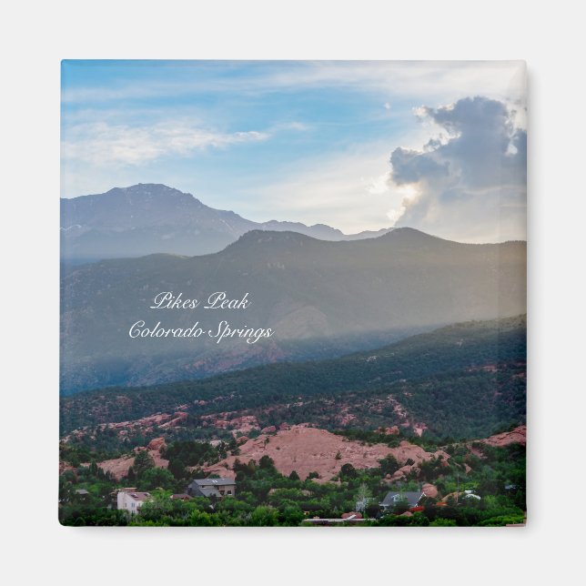 Hazy Pikes Peak Sunset Square Magnet (Front)
