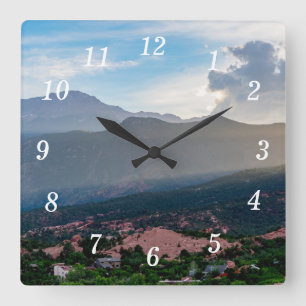 Hazy Pikes Peak Sunset Wall Clock