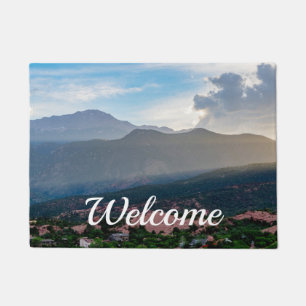 Hazy Pikes Peak Sunset Welcome Doormat