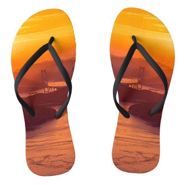 Hazy sunset on Kurushima Kaikyo Bridge and Kurushi Flip Flops (Footbed)