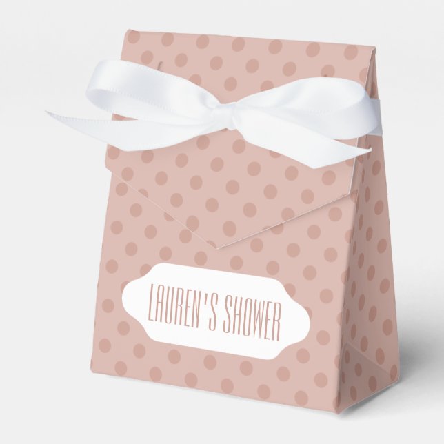 Hazy taupe/rose gold polka dots custom favour box (Front Side)