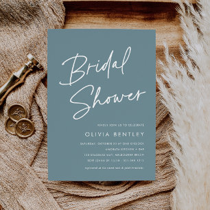 Hazy Teal Minimalist Script Bridal Shower Invitation