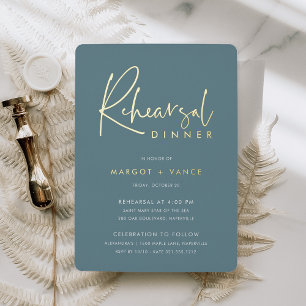 Hazy Teal Modern Minimal Script Rehearsal Dinner