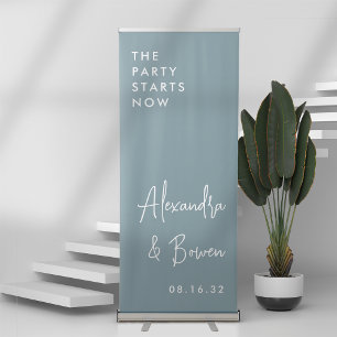 Hazy Teal The Party Starts Now Wedding Retractable Banner