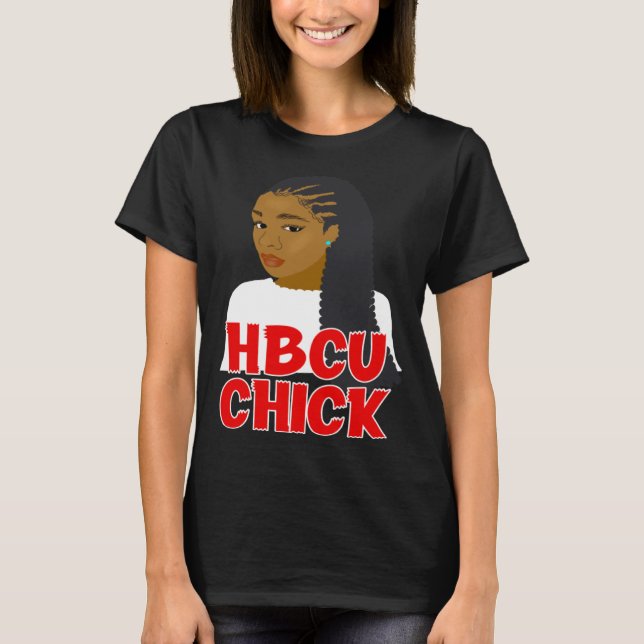 HBCU Chick Red and White Braids Grad or Student T-Shirt (Front)