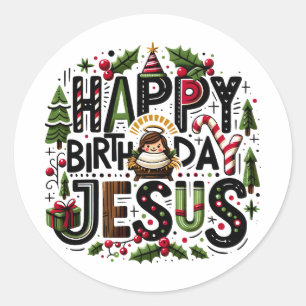 HBD Jesus Classic Round Sticker