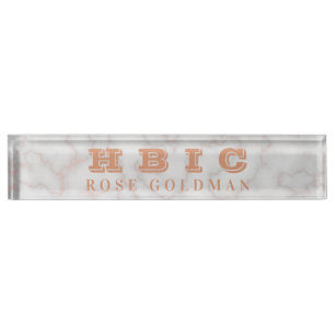 HBIC Modern Rose Gold Marble Stone Luxury Nameplate