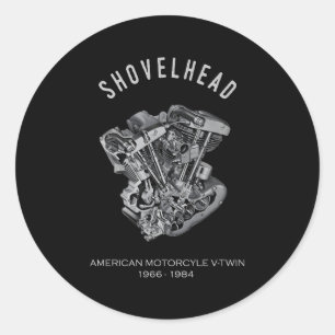 Hd Motorcycle Vtwin Shovelhead Engine Drawing Bike Classic Round Sticker