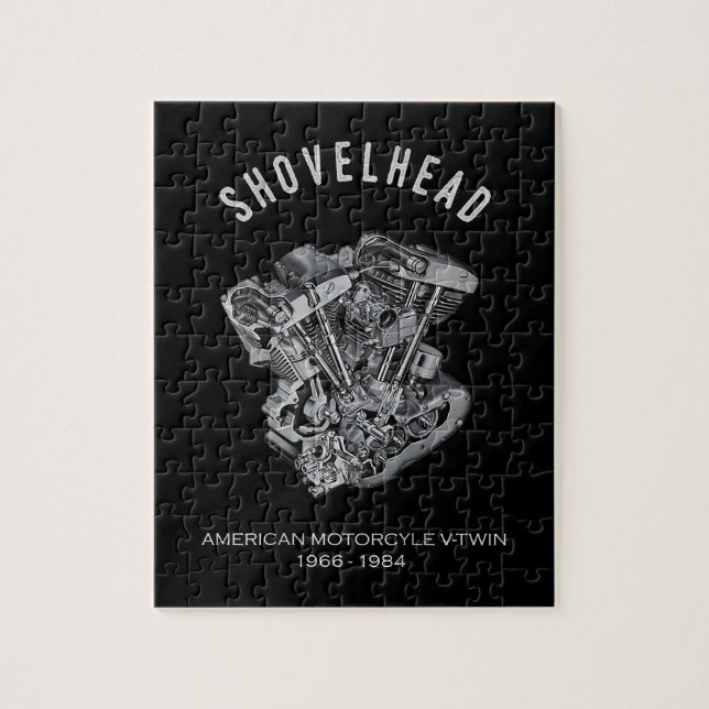 HD Motorcycle Vtwin Shovelhead Engine Drawing Bike Jigsaw Puzzle (Vertical)