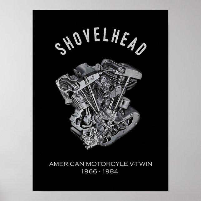 HD Motorcycle Vtwin Shovelhead Engine Drawing Bike Poster (Front)