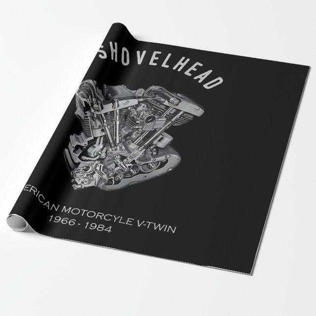HD Motorcycle Vtwin Shovelhead Engine Drawing Bike Wrapping Paper (Unrolled)