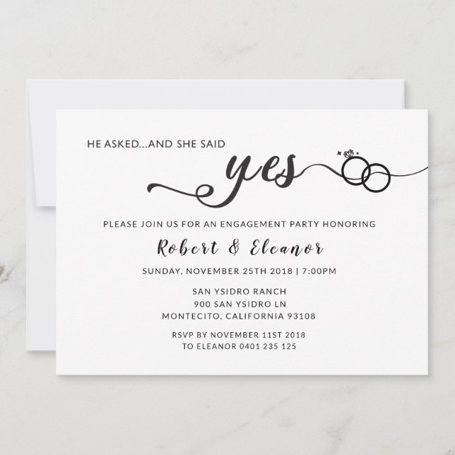 He Asked and She Said Yes Engagement Invitation (Front)