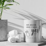 He asked... I said Yes! Engaged Future Mrs Coffee Mug<br><div class="desc">He asked,  and I said Yes! A cute gift for the soon to be bride. Featuring the date of proposal,  a modern engagement ring and the text 'FUTURE MRS (add name)'.</div>