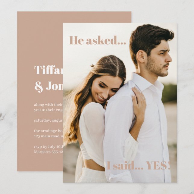 He Asked I Said Yes Engagement Party Invitation (Front/Back)