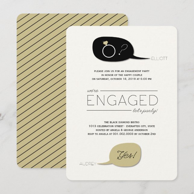 He Asked & She Said Yes! Chic Engagement Party Invitation (Front/Back)