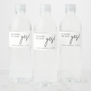He Asked She said Yes Engagement Party Favours Water Bottle Label