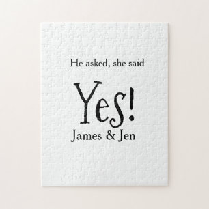 He asked she said yes engagement party name simple jigsaw puzzle
