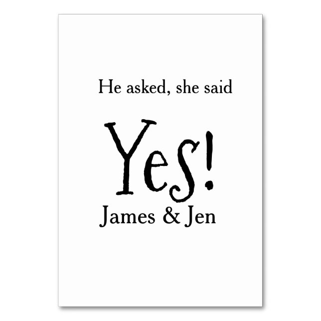 He asked she said yes engagement party name simple table number (Front)