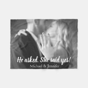 He Asked She Said Yes Engagement Photo Fleece Blanket