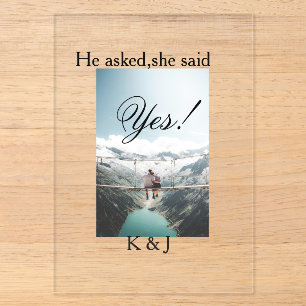 He asked she said yes engagement photo name stylis acrylic invitations