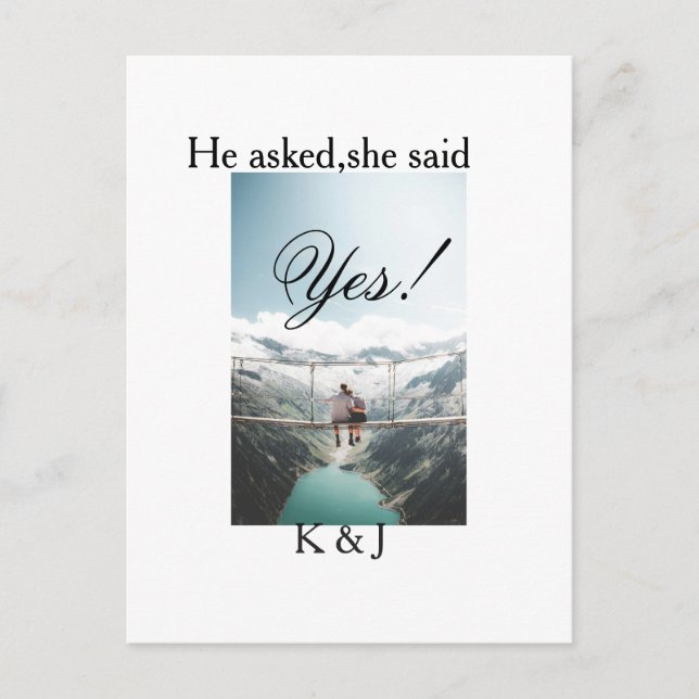 He asked she said yes engagement photo name stylis postcard (Front)