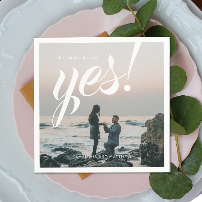 He Asked She Said Yes Engagement Photo Party Napkin (Creator Uploaded)
