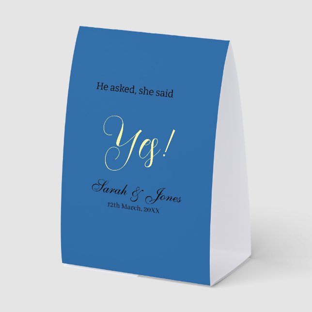 He asked she said yes engagement simple blue yello (Front)