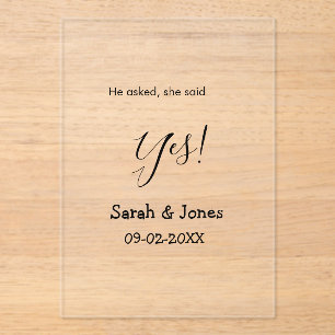 He asked she said yes engagement simple minimal  acrylic invitations