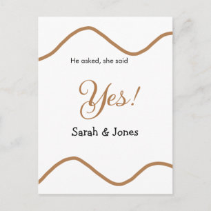 He asked she said yes engagement simple minimal announcement postcard