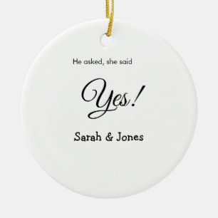 He asked she said yes engagement simple minimal  ceramic tree decoration