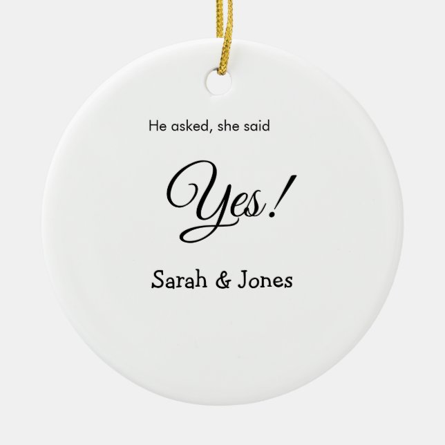 He asked she said yes engagement simple minimal  ceramic tree decoration (Front)