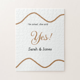 He asked she said yes engagement simple minimal  jigsaw puzzle