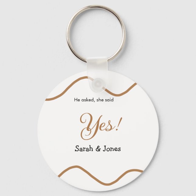 He asked she said yes engagement simple minimal  key ring (Front)