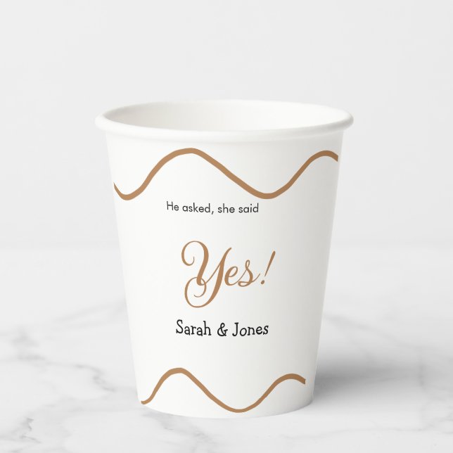 He asked she said yes engagement simple minimal  paper cups (Front)