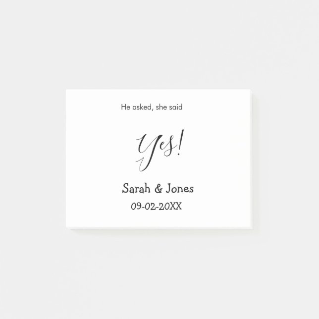He asked she said yes engagement simple minimal  post-it notes (Front)