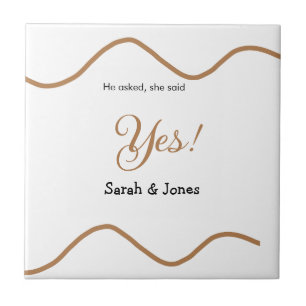 He asked she said yes engagement simple minimal  tile