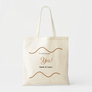 He asked she said yes engagement simple minimal tote bag