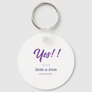 He asked she said yes engagement simple purple bol key ring