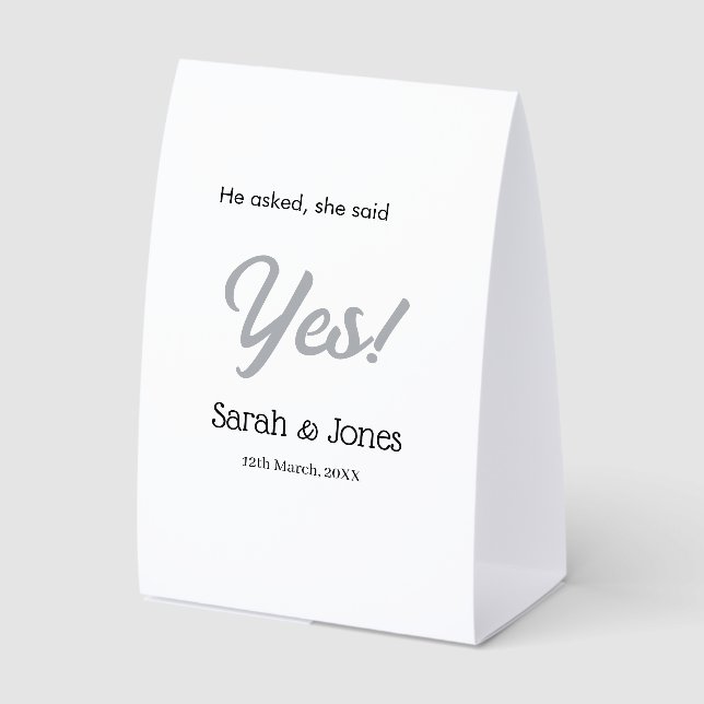 He asked she said yes engagement simple silver dat (Front)
