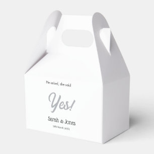 He asked she said yes engagement simple silver dat favour box