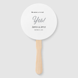 He asked she said yes engagement simple silver dat hand fan
