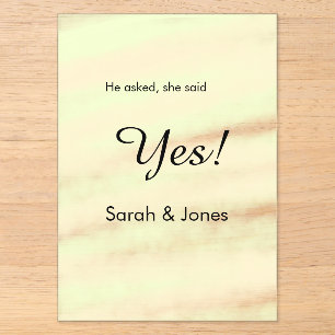 He asked she said yes engagement yellow pastel acrylic invitations