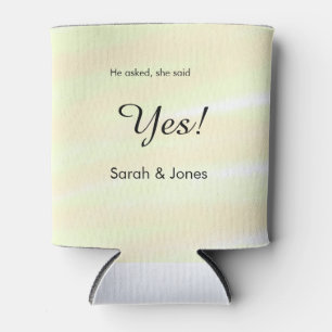He asked she said yes engagement yellow pastel can cooler
