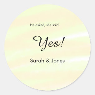He asked she said yes engagement yellow pastel  classic round sticker