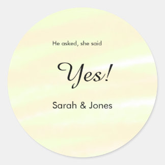 He asked she said yes engagement yellow pastel  classic round sticker