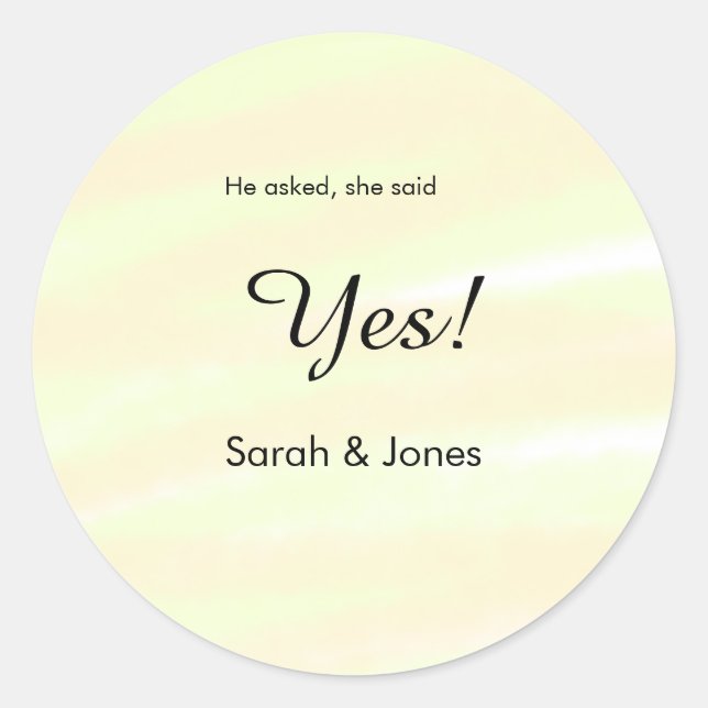 He asked she said yes engagement yellow pastel  classic round sticker (Front)