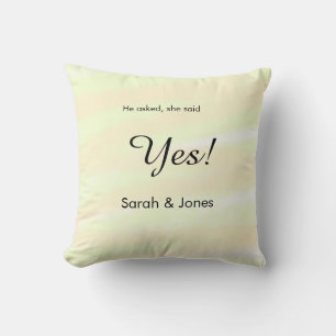 He asked she said yes engagement yellow pastel  cushion