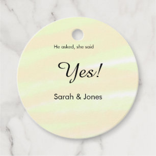 He asked she said yes engagement yellow pastel  favour tags