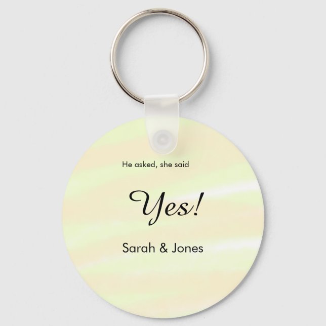He asked she said yes engagement yellow pastel  key ring (Front)