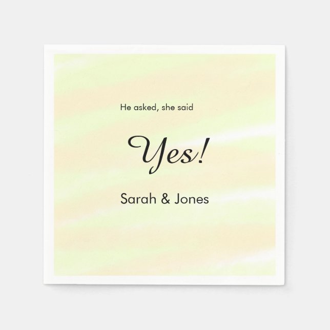 He asked she said yes engagement yellow pastel  napkin (Front)